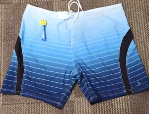 Op Flex Blue Ombre Navy Stripe Mesh Lined Swim Trunks SZ 40-44 See Measurements - Picture 1 of 13