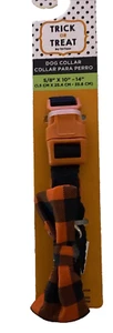 Trick-Treat Halloween Pet Dog Collar S-M Orange Black Plaid Bow Tie Adj D-Clip - Picture 1 of 14