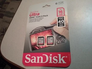 Sandisk Ultra  SDHC  Memory Card (2 Pack 16GB) - Picture 1 of 1