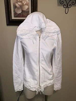 Sudadera con Capucha Lauren Moshi Blanca Pequeña Cremallera Acentos Crochet Nuevos Defectos (O) Foto 1 de 4