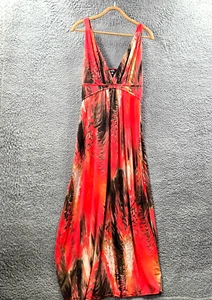 Caroline Morgan Womens Maxi A-line Dress Size 18 Red Coral Brown Stretch Knit - Picture 1 of 13