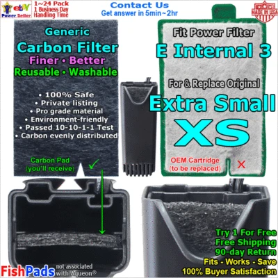 FISHPADS For Aqueon E Internal Power Filter Cartridge Extra Small XS Compatible CarbonPad