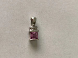 9ct White Gold, Diamond and Created Pink Sapphire Pendant - Picture 1 of 9