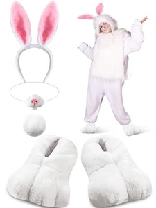 5 Pcs Adult Easter Bunny Costume White Rabbit Costume Bunny Shoes Rabbit Feet... - Picture 1 of 7