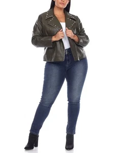 White Mark Women's Plus Size Faux Leather Jacket (Olive, 2X) - Picture 1 of 6