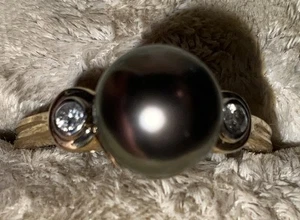 14K echte Tahitiperle & Diamant Ring - Bild 1 von 8