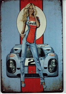 Sexy Pinup Girl Gulf tolle Deko Garage Blechschild Werkstatt Keller Bar Retro 02 - Picture 1 of 1