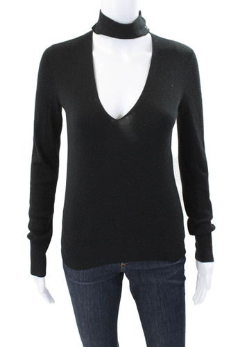 Top girocollo Theory donna seta manica lunga scollo a V maglia nero taglia P