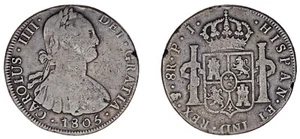 8 SILVER REALES / PLATA. CHARLES IV - CARLOS IV. POTOSÍ. 1805. VF- / MBC-. - Imagen 1 de 1