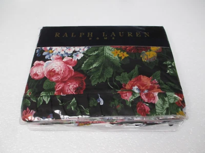 New Ralph Lauren COSSETTE II ISADORA Black Floral Ruffled Flat Sheet - Queen - Image 1 of 4
