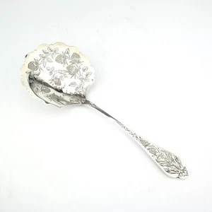 Ornate Antique French Solid Sterling Silver Strawberry Serving Spoon. Ernie. - Picture 1 of 12