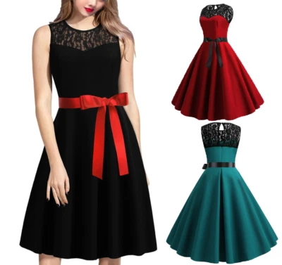 Mujer Vintage Sin Mangas Encaje Vestido Cóctel Vestido Dama de honor Foto 1 de 4