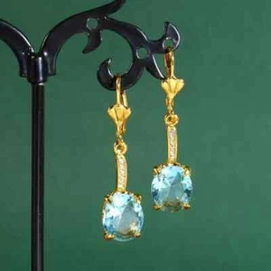 Pendientes colgantes de circón azul cielo con incrustaciones doradas de moda exquisitos para mujer - Imagen 1 de 24