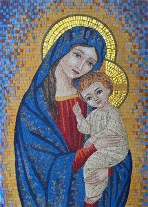 Mosaico de María y Jesús - Impresión de arte cristiano 8" x 10" lista para ser enmarcada - Imagen 1 de 1