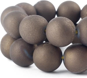 round Dyed Electroplated Druzy Agate Quartz Crystal Gemstone Beads (1 Strand, Br - Picture 1 of 4
