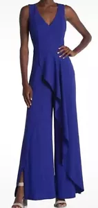 NWT~MARINA RUFFLED SLEEVELESS COBALT BLUE WIDE LEG JUMPSUIT SZ 6 - Picture 1 of 11