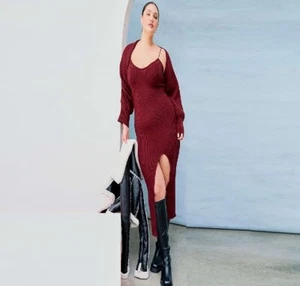 2 Piece Sweater Dresses for Women Long Sleeve Midi Dress Slit Winter Pullover XS - Picture 1 of 7