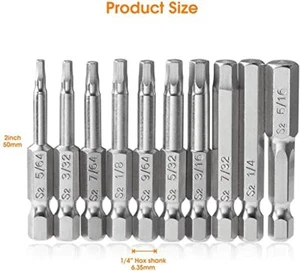 10PCS Hex Head Allen Wrench Drill Bit Set Hex Head Screwdriver Bit Set Magnetic - Picture 1 of 5