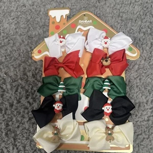 Christmas Hair Bows 5 pairs    Santa, Tree, Reindeer, Bear     NiP - Picture 1 of 3