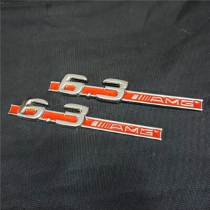2x Chrome 6.3AMG Red Silver Metal Decal Sticker Badge Emblem BITURBO Fender Door - Picture 1 of 20