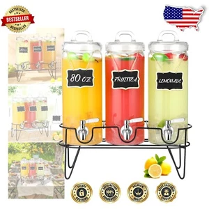 Complete 80 oz Tall Drink Dispenser Trio with Stainless Steel Spigots & Labels - Picture 1 of 8