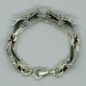 Chinese Dragon 925 Sterling Silver Bracelet Bangle Biker Gothic Viking unisex - Picture 1 of 7