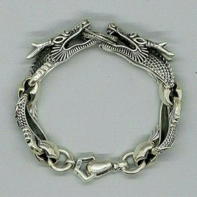 Brazalete Brazalete Dragón Chino Plata de Ley 925 Motociclista Gótico Vikingo Unisex Foto 1 de 4