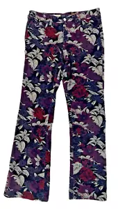 Anthropologie Pilcro Icon Flare Purple Corduroy Floral Wide Leg Pants Size 31 - Picture 1 of 12