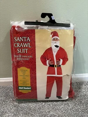 Santa Crawl Suit Jacket Hat Belt Pants Beard Mustache Adult Standard NEW - Image 1 of 3