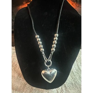 Paparazzi Silver Heart Pendant Necklace & Earrings Set Ball Bead Faux Leather - Picture 1 of 6