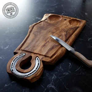XL Olive Wood Cutting Board Rustic Horseshoe Serving Tray Chopping Board BBQ - Picture 1 of 12