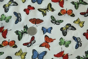 Fabric Traditions Vintage Butterfly Fabric 90s Multicolor Novelty Scant 1Y FLAWS - Picture 1 of 12