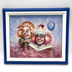 Pintura al óleo vintage Moninet Oil Painting - 2 payasos firmados con globo con marco - Imagen 1 de 12