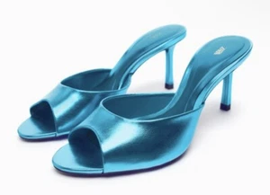 Zara hochhackige Damen-Sandalen blau metallic neu Größe US 6 gepolstert flexible Sohle - Bild 1 von 13