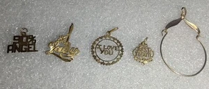 14K Y. GOLD~CHARM HOLDER PENDANT~SIMPLE CLASSIC Plus 4 Charms((153)) - Picture 1 of 5