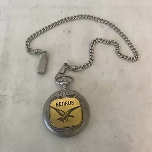 BENRUS Pocket Watch Quartz with Date Eagle Design On Case Japan Movt - Picture 1 of 8