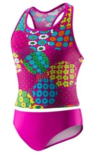 NWOT GIRLS 14 SPEEDO 2 PIECE RACERBACK TANKINI SET SWIMSUIT SUIT PINK FLOWERS - Picture 1 of 2
