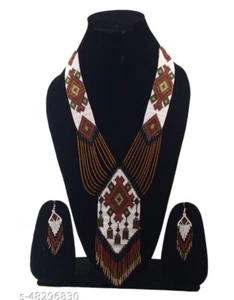 Handmade Necklace Seed Bead Boho American Style Nativ Beaded Multi Strand - Picture 1 of 8