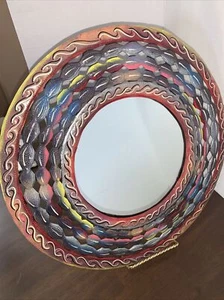 Round Framed Mirror Multi-color Metal Frame BoHo Style - Picture 1 of 7