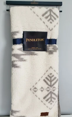 NEW Pendleton Icon Sherpa Aztec Throw Blanket Fleece 50x70 Cream Ivory Gray Back - Image 1 of 4