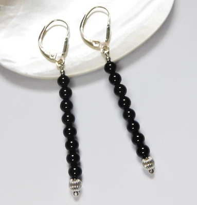 Silber 925 Onyx (Achat gefärbt) schwarz Kugel Ohrringe Ohrhänger Brisur - Bild 1 von 4