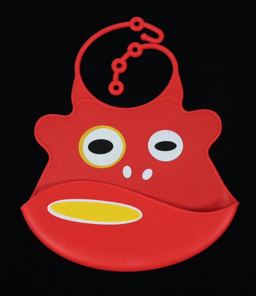 RARE! ULUBULU CHILD SCARY RED SOFT SILICONE MONKEY BIB WITH POCKET NEW  - Image 1 of 3