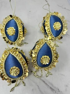 4 Vintage Weihnachtsschmuck royalblau und gold Pailletten - Bild 1 von 4