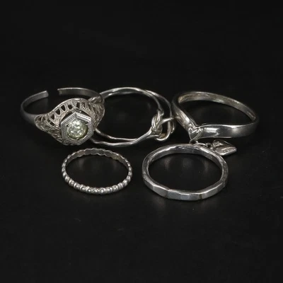 Plata de ley - Lote de 5 anillos surtidos de diamantes de imitación con corazón sólido y piedras preciosas - 9 g Foto 1 de 4