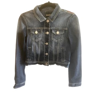 Maurices Dark Wash Short Button Up Jean Jacket Aztec Embroidery Detail Size M - Picture 1 of 9