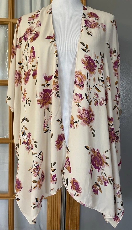 Maurices Floral Chifón Natación Cubrimiento Mujer OS Frente Abierto Cuadrado Rosa Playa Boho Foto 1 de 4