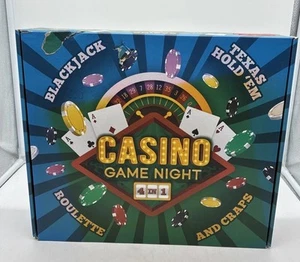 Casino Night 4-In-1 Complete Game Set w/ Felts Wheel 100 Chips Dice Brybelly - Picture 1 of 21