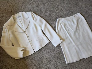 Tahari Anzug Jacke & Glockenrock Damen 6 einfarbig weiß gefüttert Business Klassiker - Bild 1 von 15