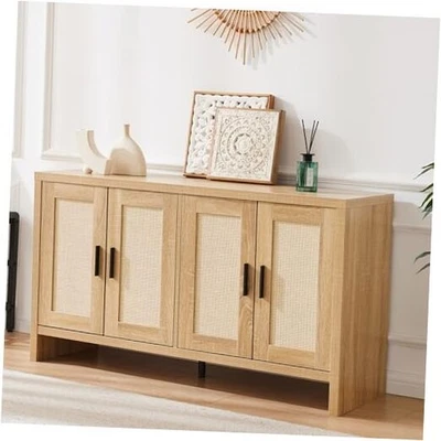 Rattan Buffet Cabinet with Storage, Sideboard Cabinet with Doors and Natural - Image 1 of 4