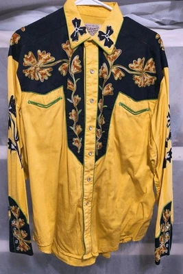 Vintage ROCKMOUNT RANCHWEAR Shirt Mens FLORAL EMBROIDERED SZ Large WESTERN  - Image 1 of 4